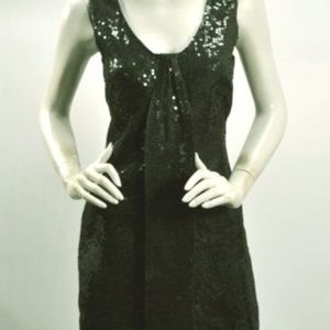 BRUNYA Sleeveless Draped Sequin Black V-Back Silk